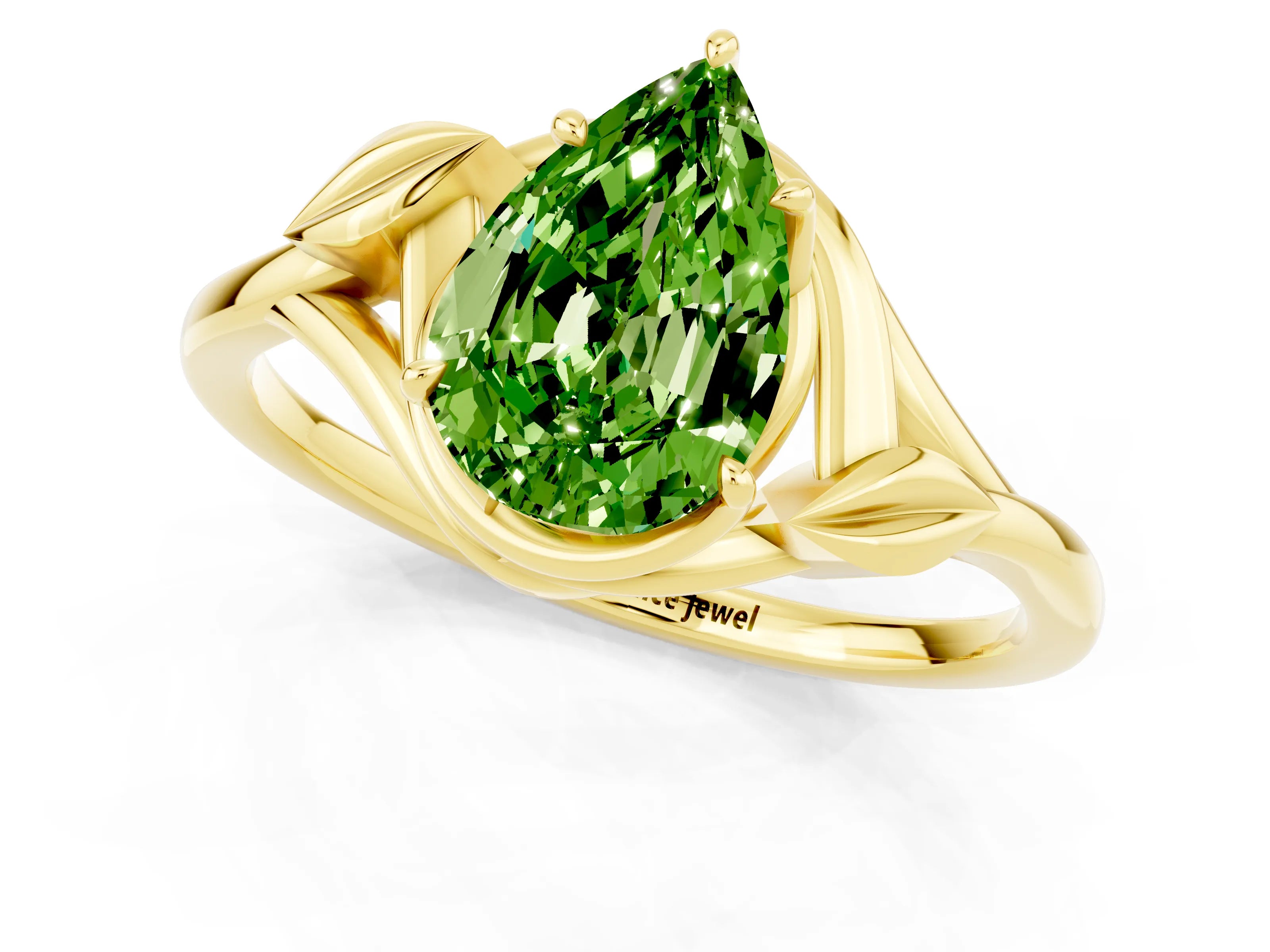 Yellow gold Pear Cut Peridot Solitaire Ring with Twist Band and Four-Prong Setting_25
