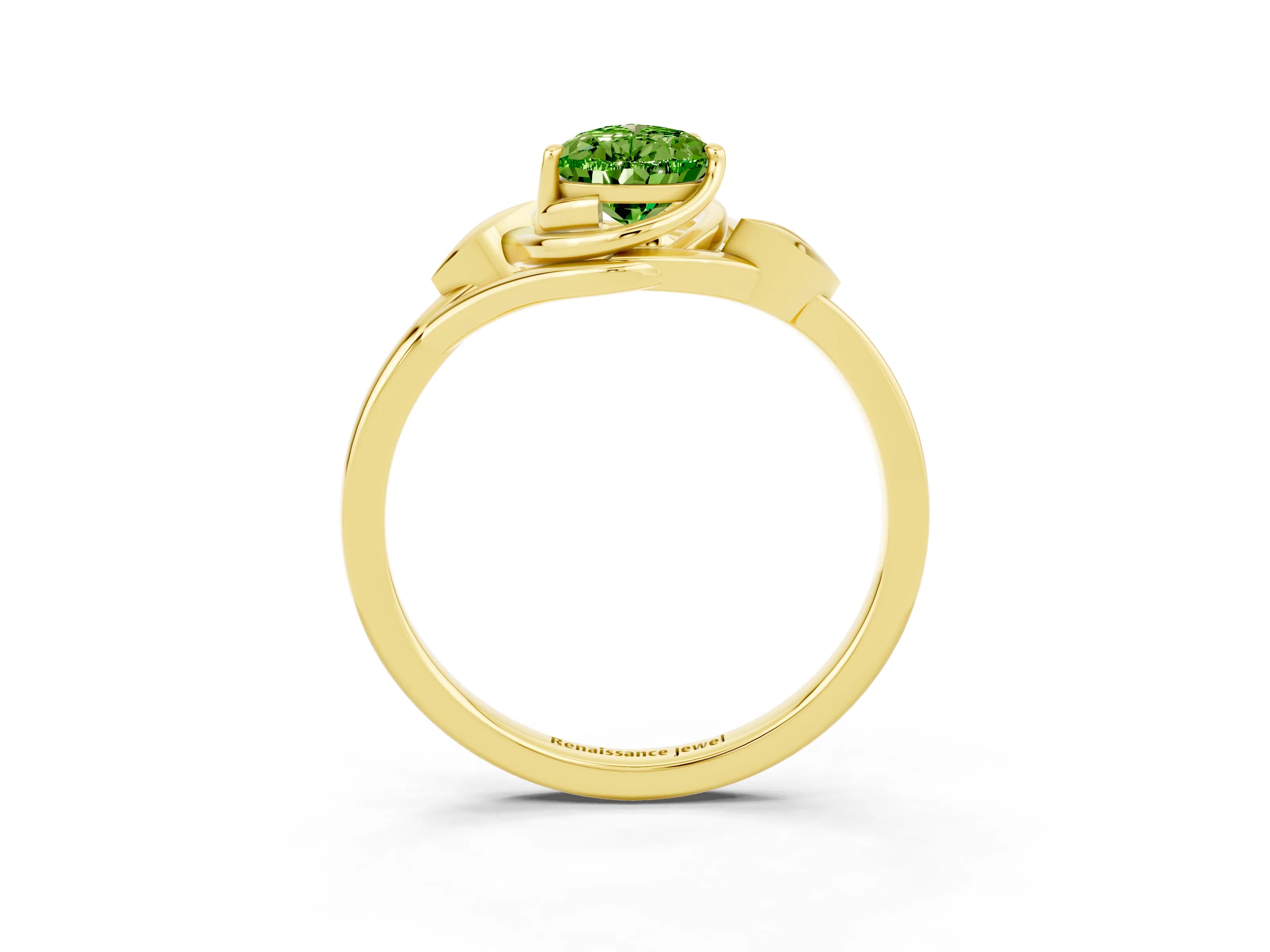Yellow gold Pear Cut Peridot Solitaire Ring with Twist Band and Four-Prong Setting_27