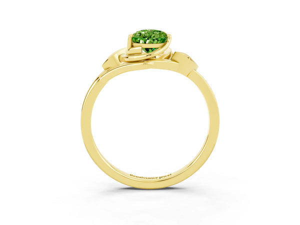Yellow gold Pear Cut Peridot Solitaire Ring with Twist Band and Four-Prong Setting