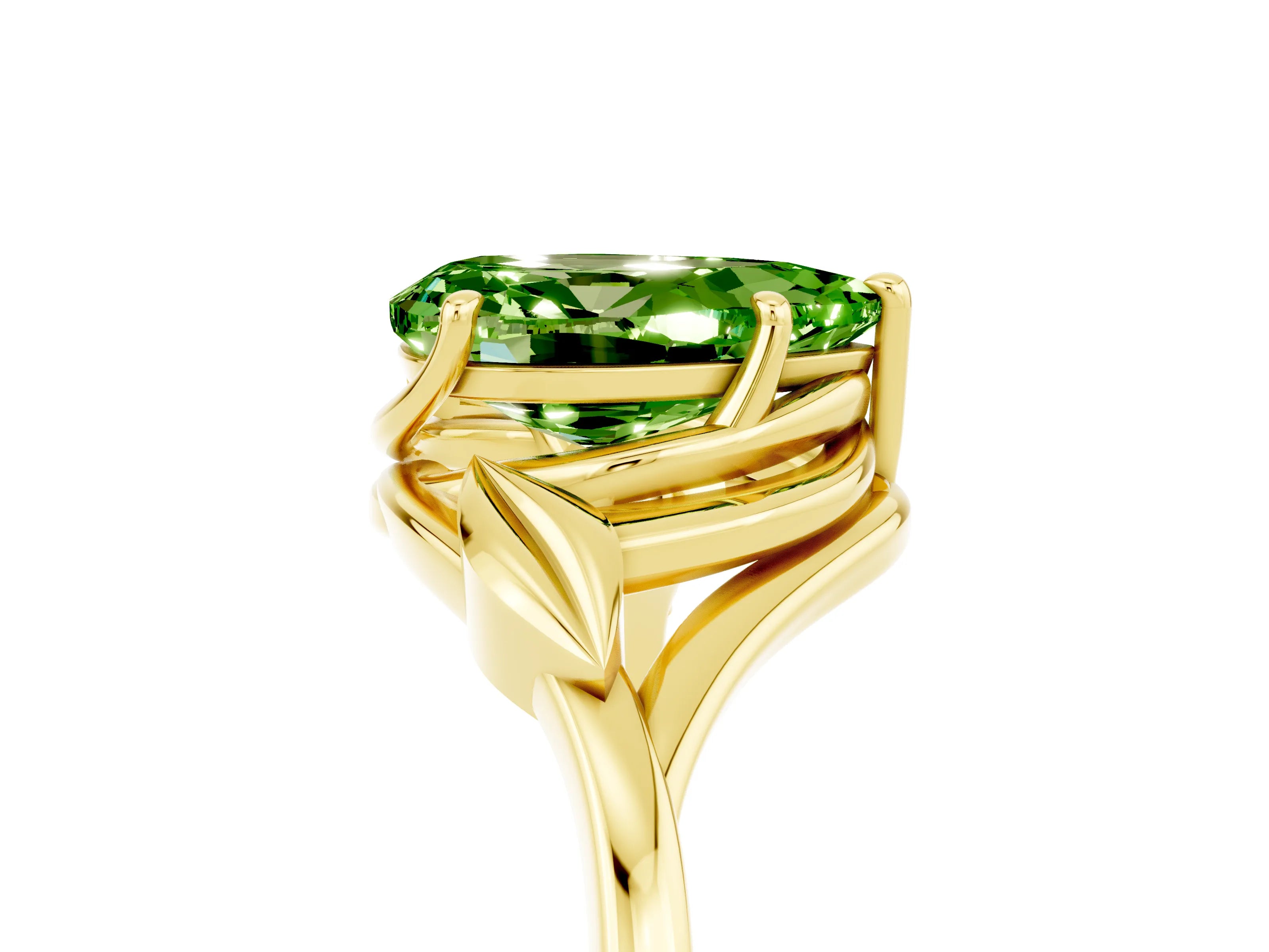 Yellow gold Pear Cut Peridot Solitaire Ring with Twist Band and Four-Prong Setting_29