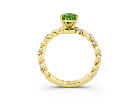 Yellow gold Pear Cut Peridot Solitaire Ring with Twisted Band and Pavé Accents_3