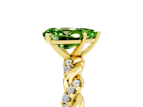 Yellow gold Pear Cut Peridot Solitaire Ring with Twisted Band and Pavé Accents_5