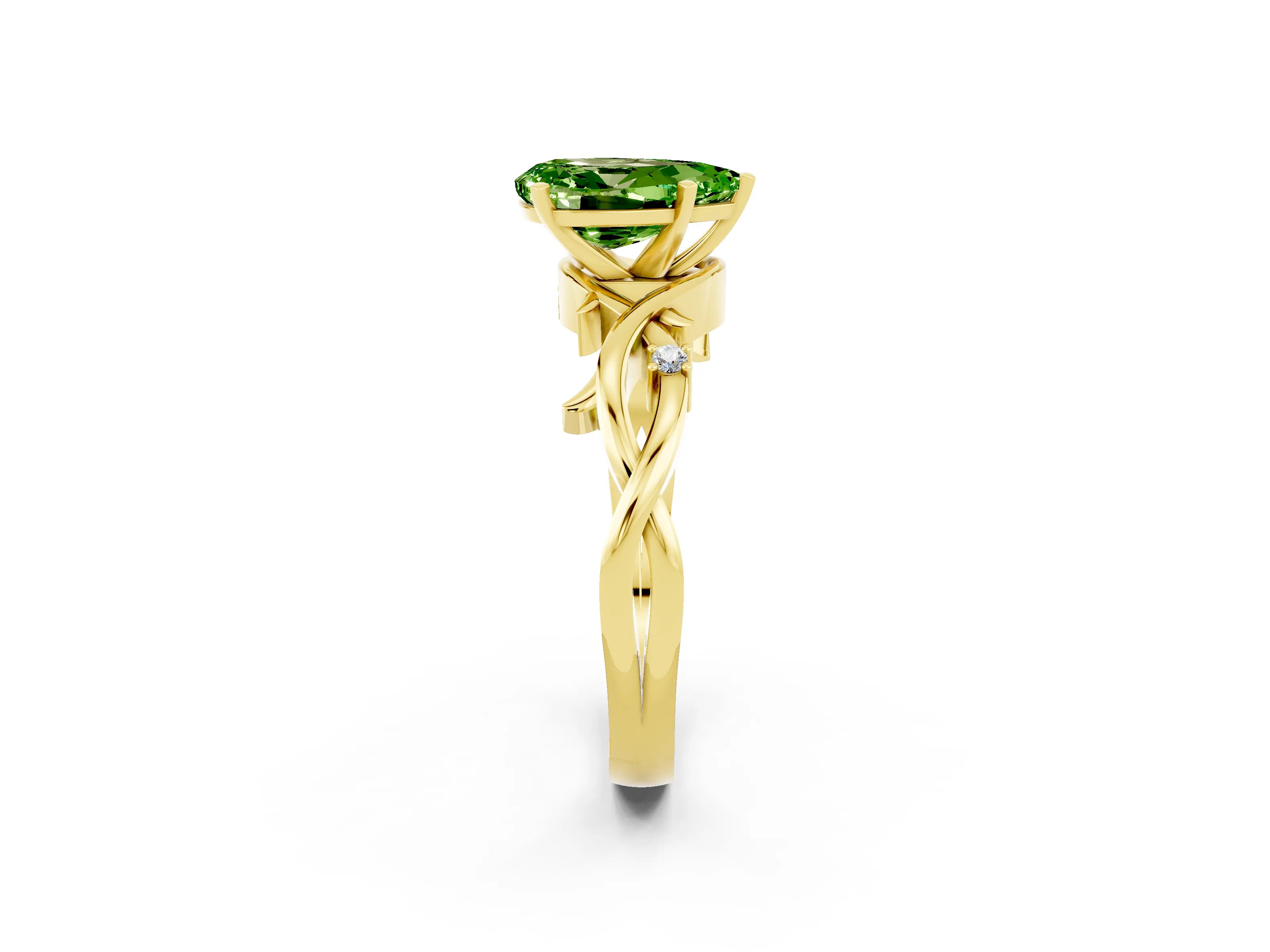 Yellow gold Pear Cut Peridot Solitaire Ring with Twisted Band and Prong Setting_2