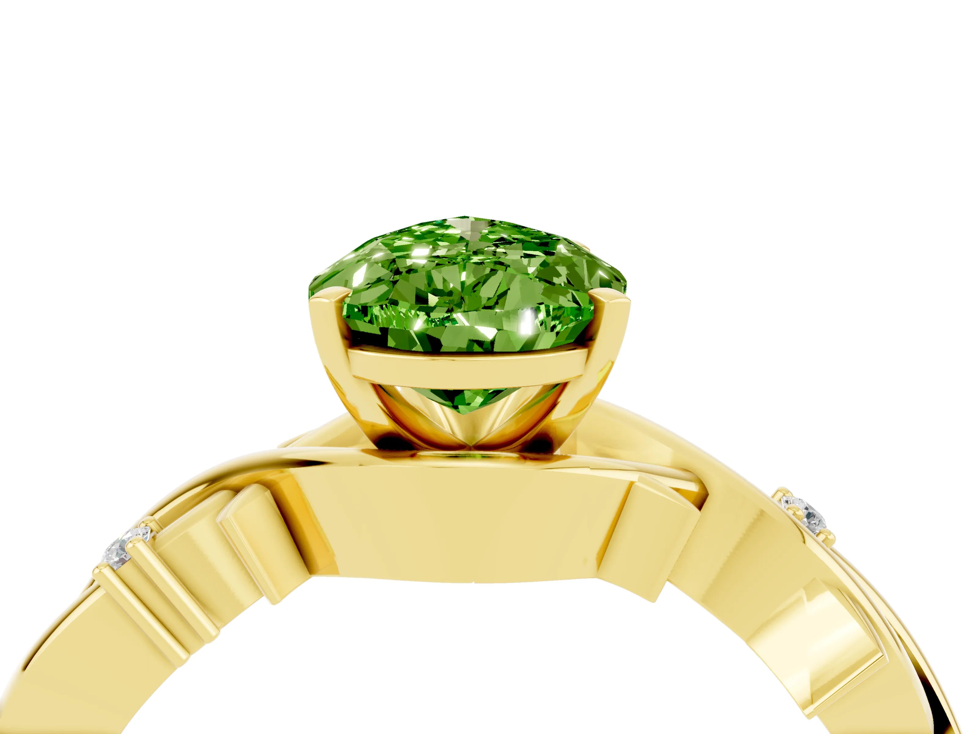Yellow gold Pear Cut Peridot Solitaire Ring with Twisted Band and Prong Setting_4