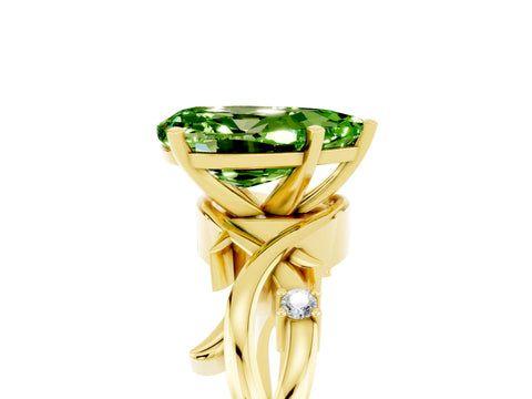 Yellow gold Pear Cut Peridot Solitaire Ring with Twisted Band and Prong Setting_5