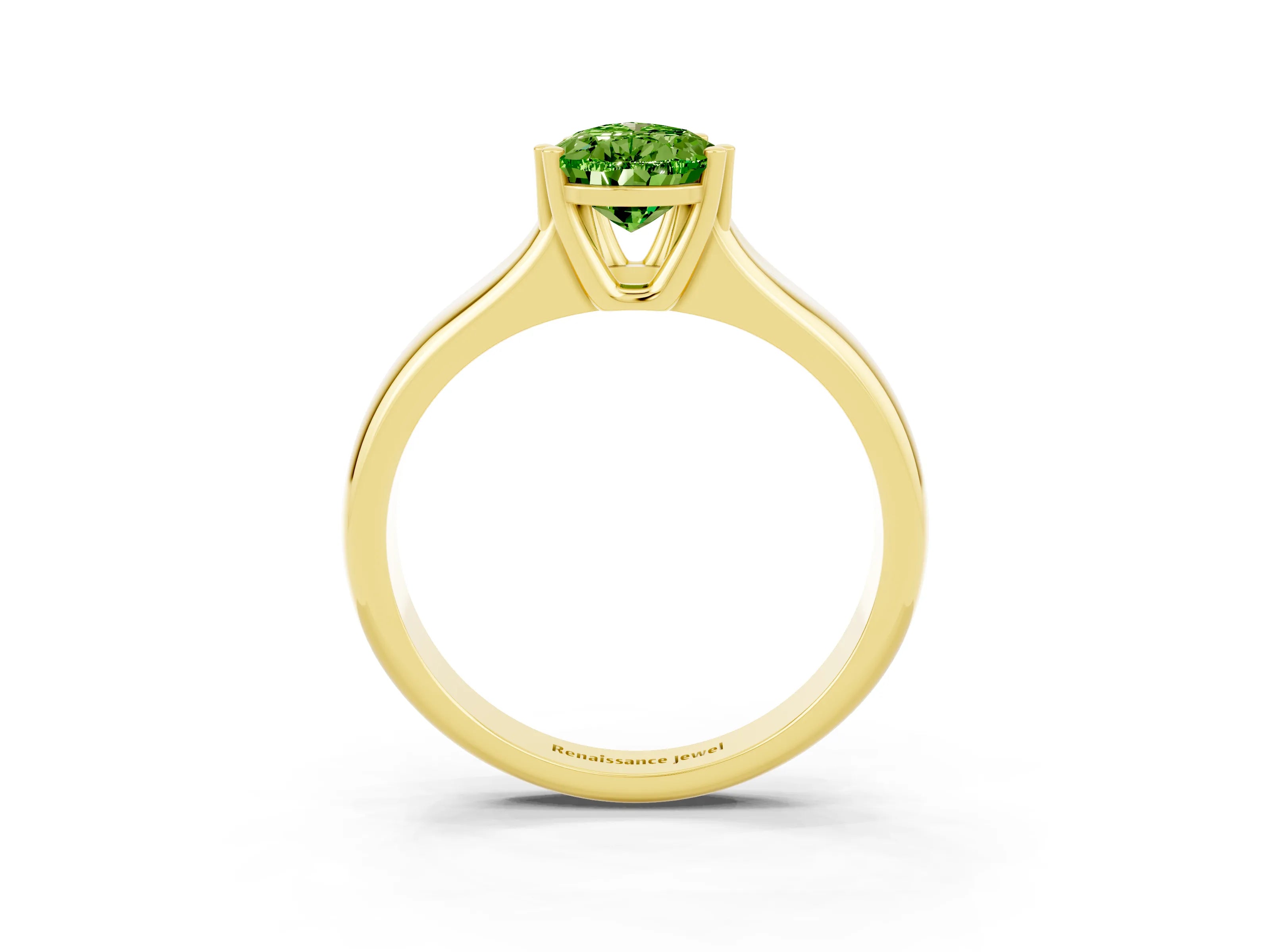 Yellow gold Pear Cut Peridot Solitaire Ring with Wide Band and Prong Setting_3