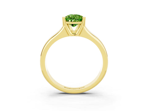 Yellow gold Pear Cut Peridot Solitaire Ring with Wide Band and Prong Setting_3