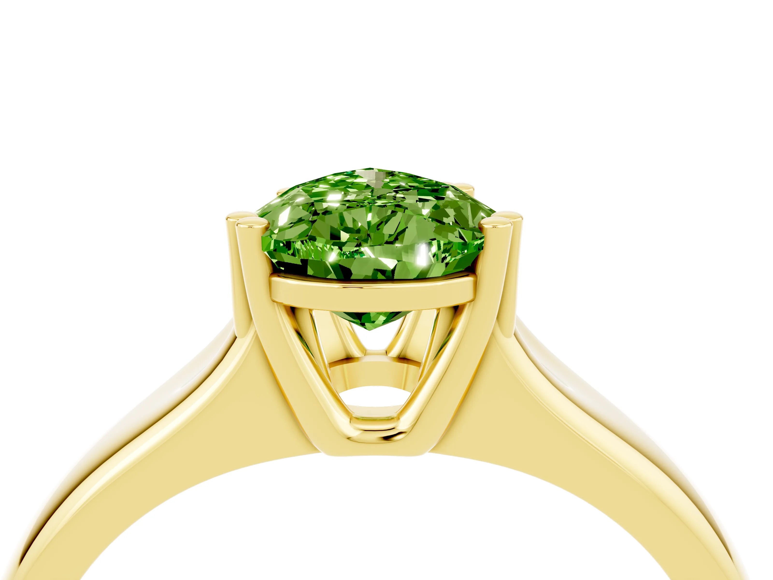 Yellow gold Pear Cut Peridot Solitaire Ring with Wide Band and Prong Setting_4