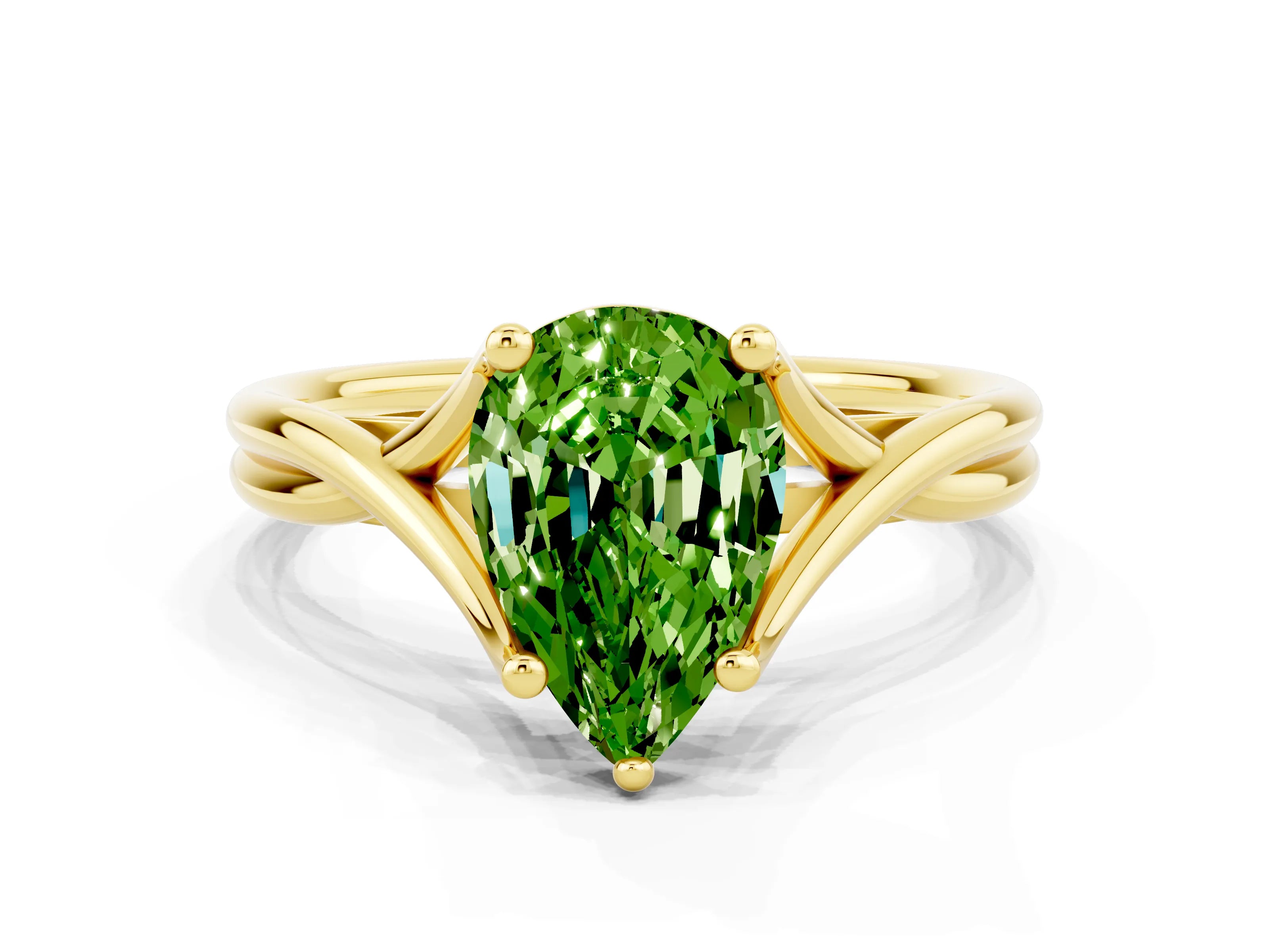 Yellow gold Pear Cut Peridot Solitaire Twist Band Prong Setting Ring_36