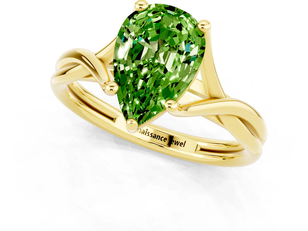 Yellow gold Pear Cut Peridot Solitaire Twist Band Prong Setting Ring