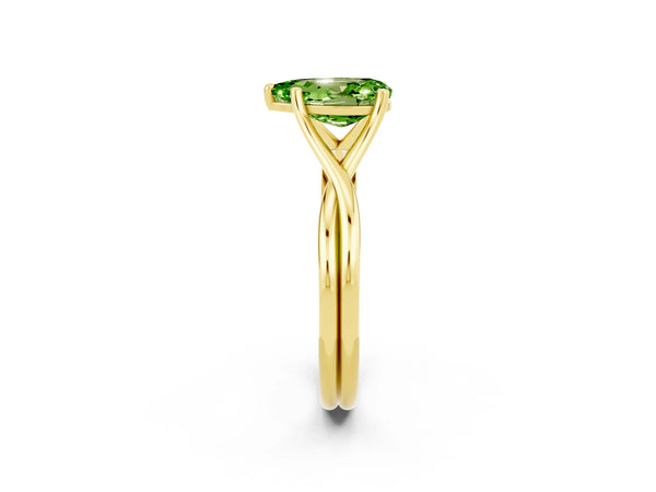 Yellow gold Pear Cut Peridot Solitaire Twist Band Prong Setting Ring