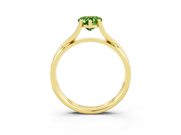 Yellow gold Pear Cut Peridot Solitaire Twist Band Prong Setting Ring