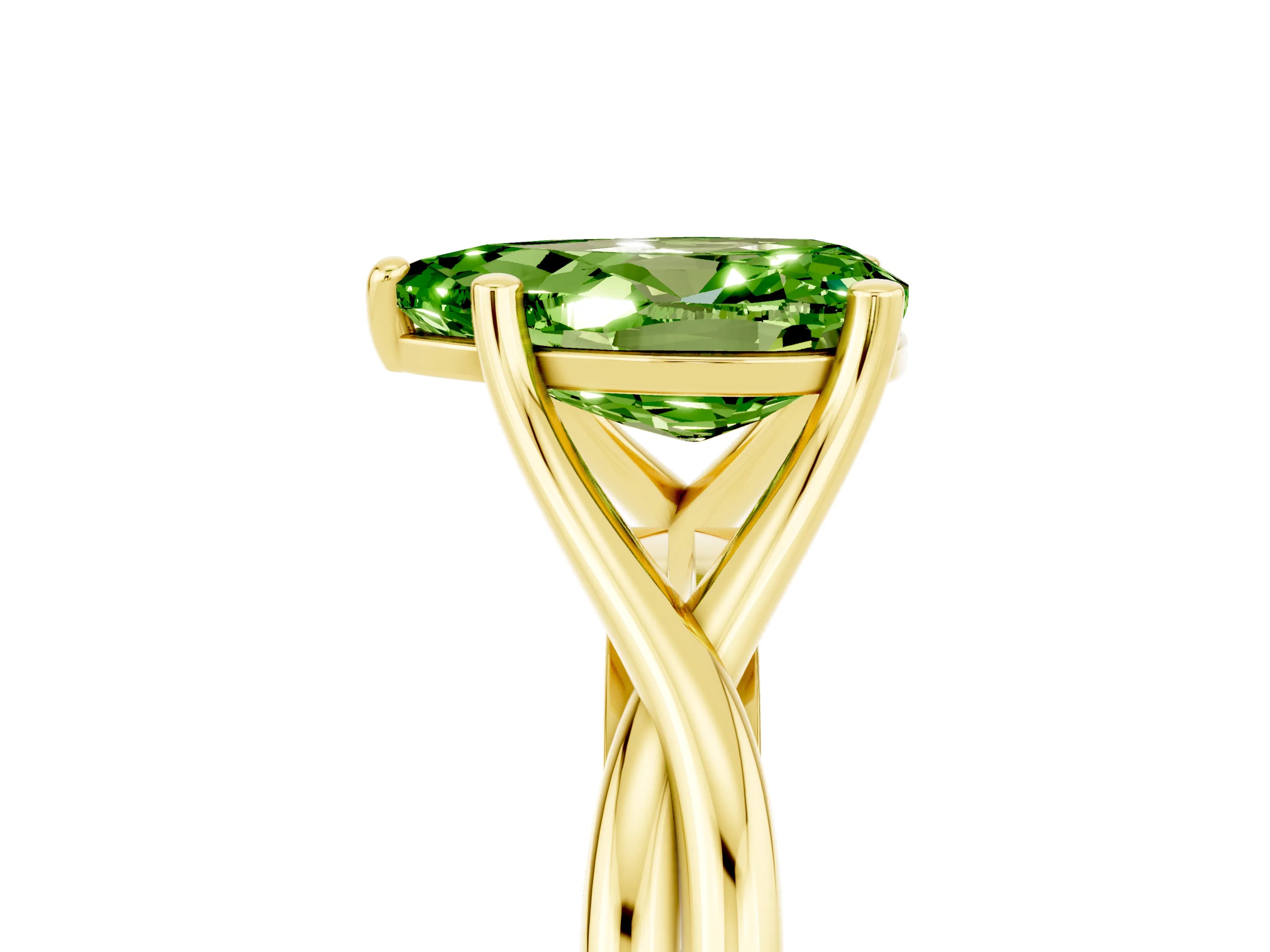 Yellow gold Pear Cut Peridot Solitaire Twist Band Prong Setting Ring_41
