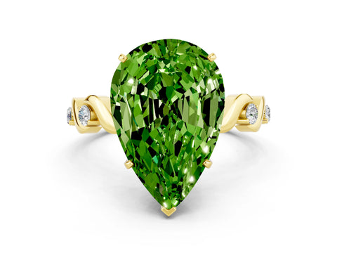 Yellow gold Pear Cut Peridot Solitaire Twisted Band with Round  Accents and Prong Setting_12