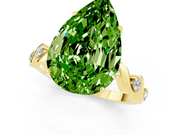 Yellow gold Pear Cut Peridot Solitaire Twisted Band with Round  Accents and Prong Setting