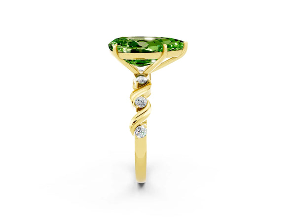 Yellow gold Pear Cut Peridot Solitaire Twisted Band with Round  Accents and Prong Setting