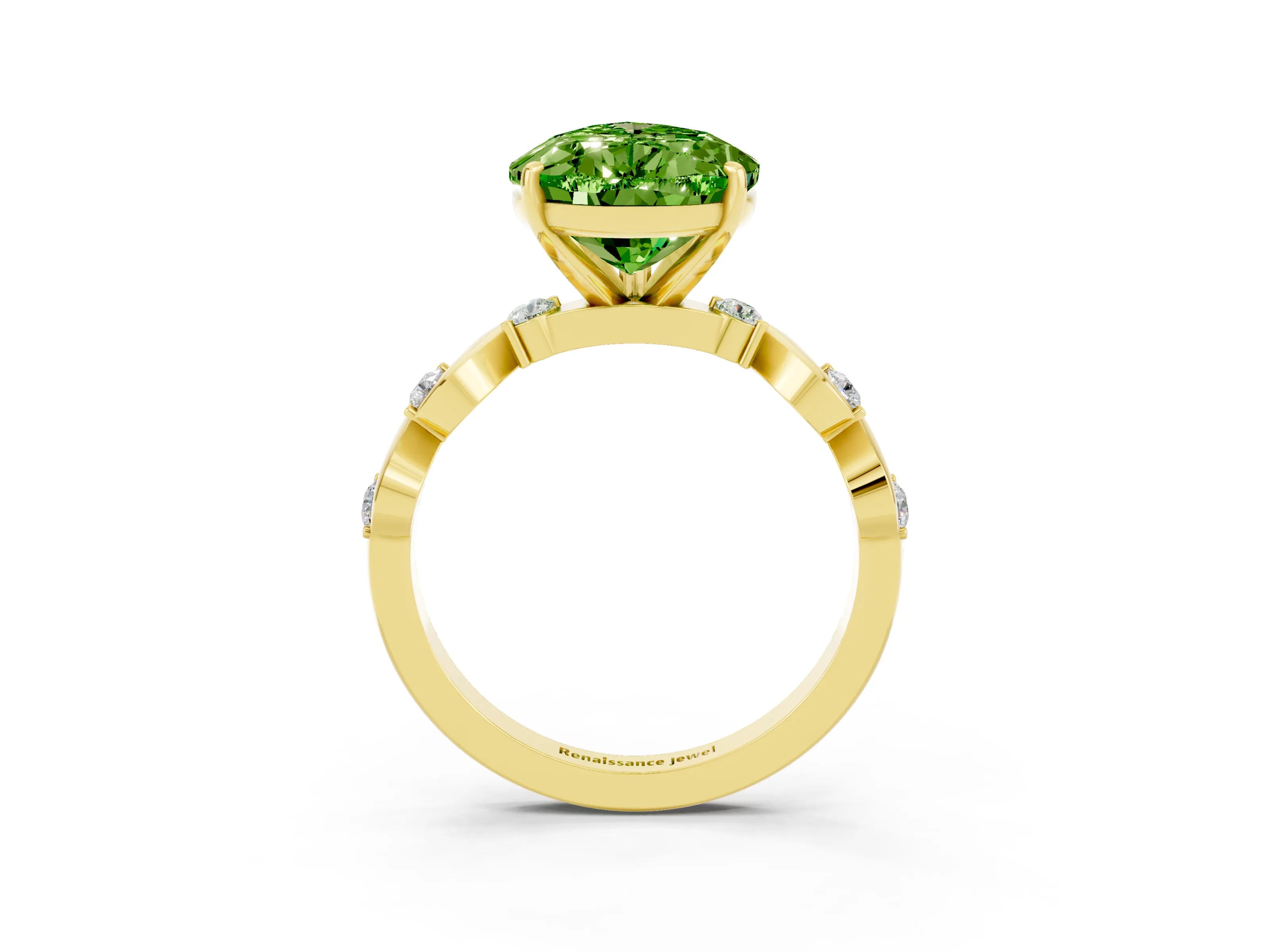 Yellow gold Pear Cut Peridot Solitaire Twisted Band with Round  Accents and Prong Setting_15
