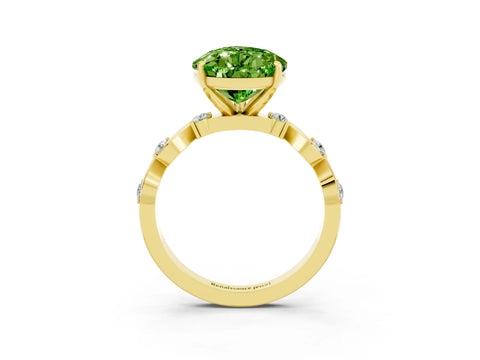 Yellow gold Pear Cut Peridot Solitaire Twisted Band with Round  Accents and Prong Setting_15