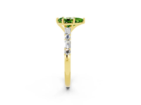 Yellow gold Pear Cut Peridot Solitaire with Side Baguettes and Channel Set Band_2