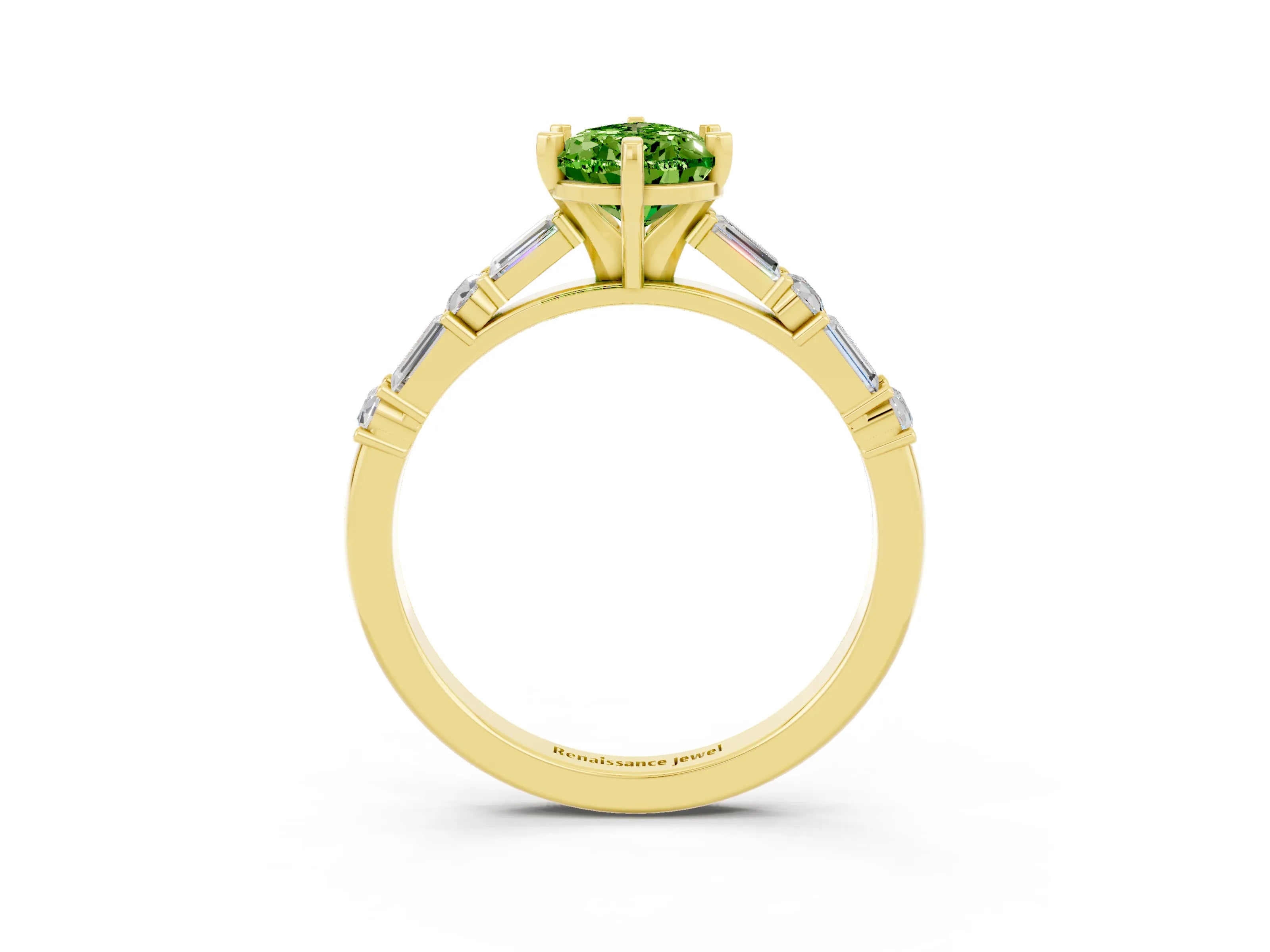 Yellow gold Pear Cut Peridot Solitaire with Side Baguettes and Channel Set Band_3