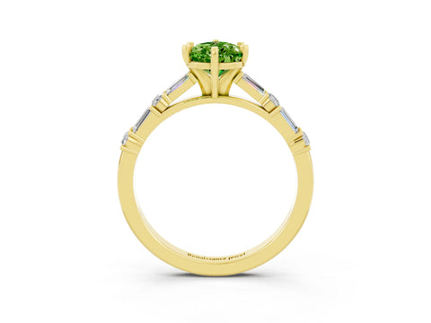 Yellow gold Pear Cut Peridot Solitaire with Side Baguettes and Channel Set Band_3