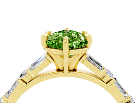 Yellow gold Pear Cut Peridot Solitaire with Side Baguettes and Channel Set Band_4