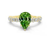 Yellow gold Pear Cut Peridot Solitaire with Side Stones, Pave Band, Four-Prong Setting_36