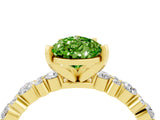 Yellow gold Pear Cut Peridot Solitaire with Side Stones, Pave Band, Four-Prong Setting_40