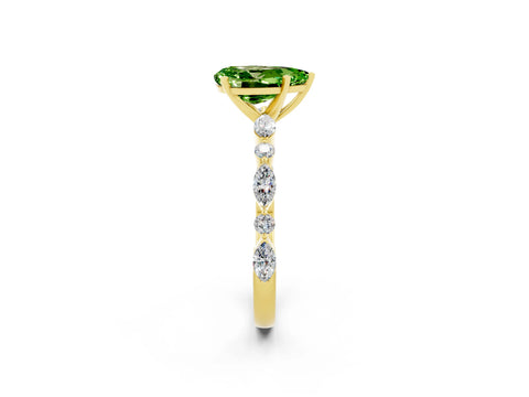 Yellow gold Pear Cut Peridot Solitaire with Side Stones on a Pavé Band and Four-Prong Setting_2