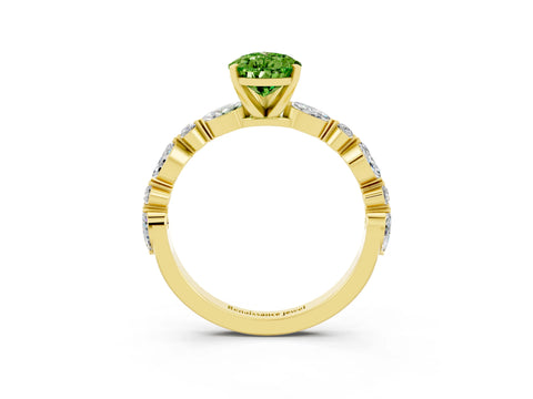 Yellow gold Pear Cut Peridot Solitaire with Side Stones on a Pavé Band and Four-Prong Setting_3