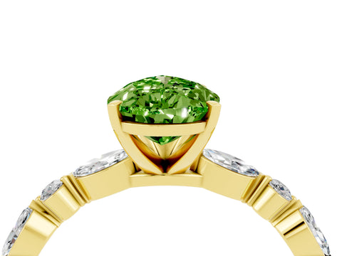 Yellow gold Pear Cut Peridot Solitaire with Side Stones on a Pavé Band and Four-Prong Setting_4