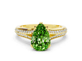 Yellow gold Pear Cut Peridot Split Shank Engagement Ring with Pavé Band