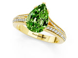Yellow gold Pear Cut Peridot Split Shank Engagement Ring with Pavé Band_1