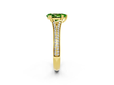 Yellow gold Pear Cut Peridot Split Shank Engagement Ring with Pavé Band_2