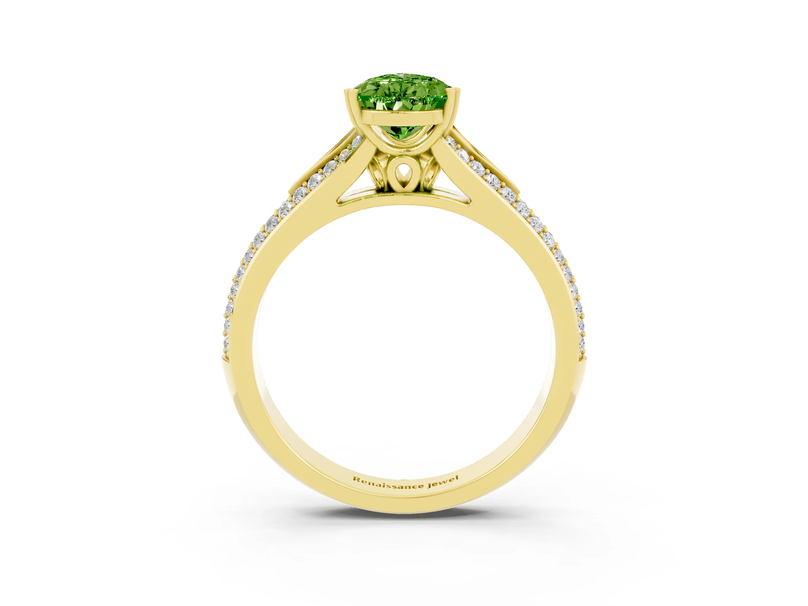 Yellow gold Pear Cut Peridot Split Shank Engagement Ring with Pavé Band_3