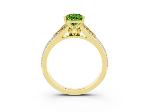 Yellow gold Pear Cut Peridot Split Shank Engagement Ring with Pavé Band_3