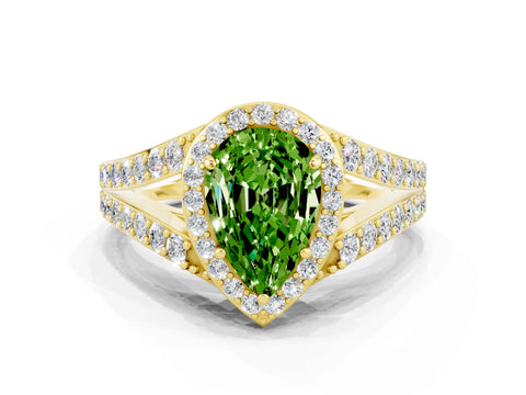 Yellow gold Pear Cut Peridot Split Shank Halo Ring with Four-Prong Setting_12