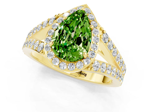 Yellow gold Pear Cut Peridot Split Shank Halo Ring with Four-Prong Setting_13