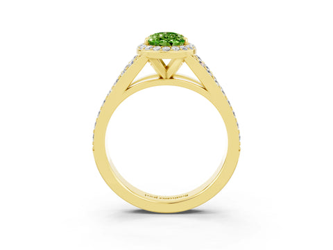 Yellow gold Pear Cut Peridot Split Shank Halo Ring with Four-Prong Setting_15