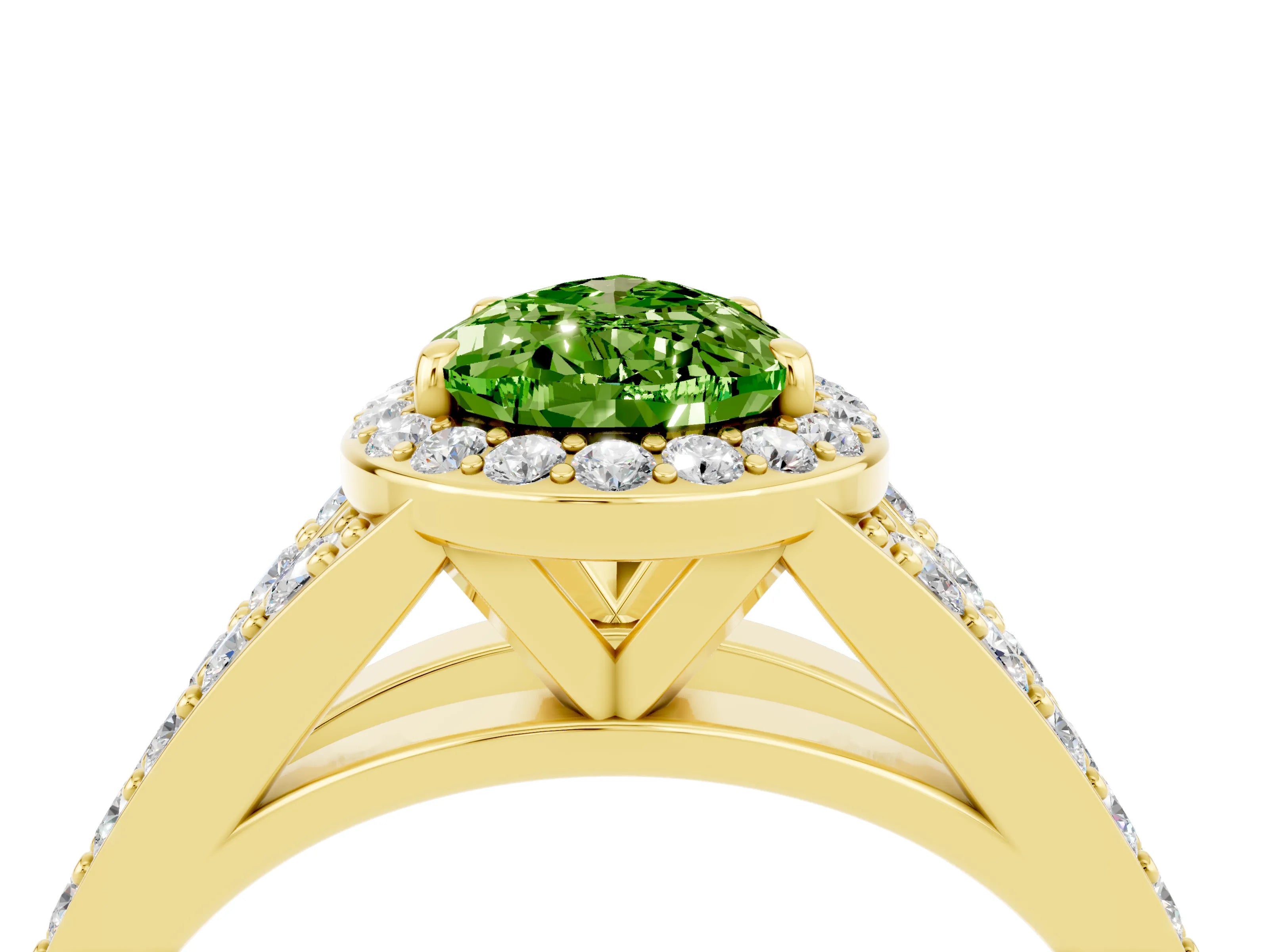 Yellow gold Pear Cut Peridot Split Shank Halo Ring with Four-Prong Setting_16