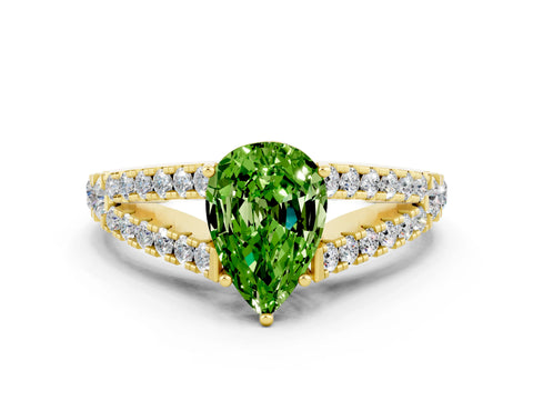 Yellow gold Pear Cut Peridot Split Shank Pavé Engagement Ring with Four-Prong Setting_12