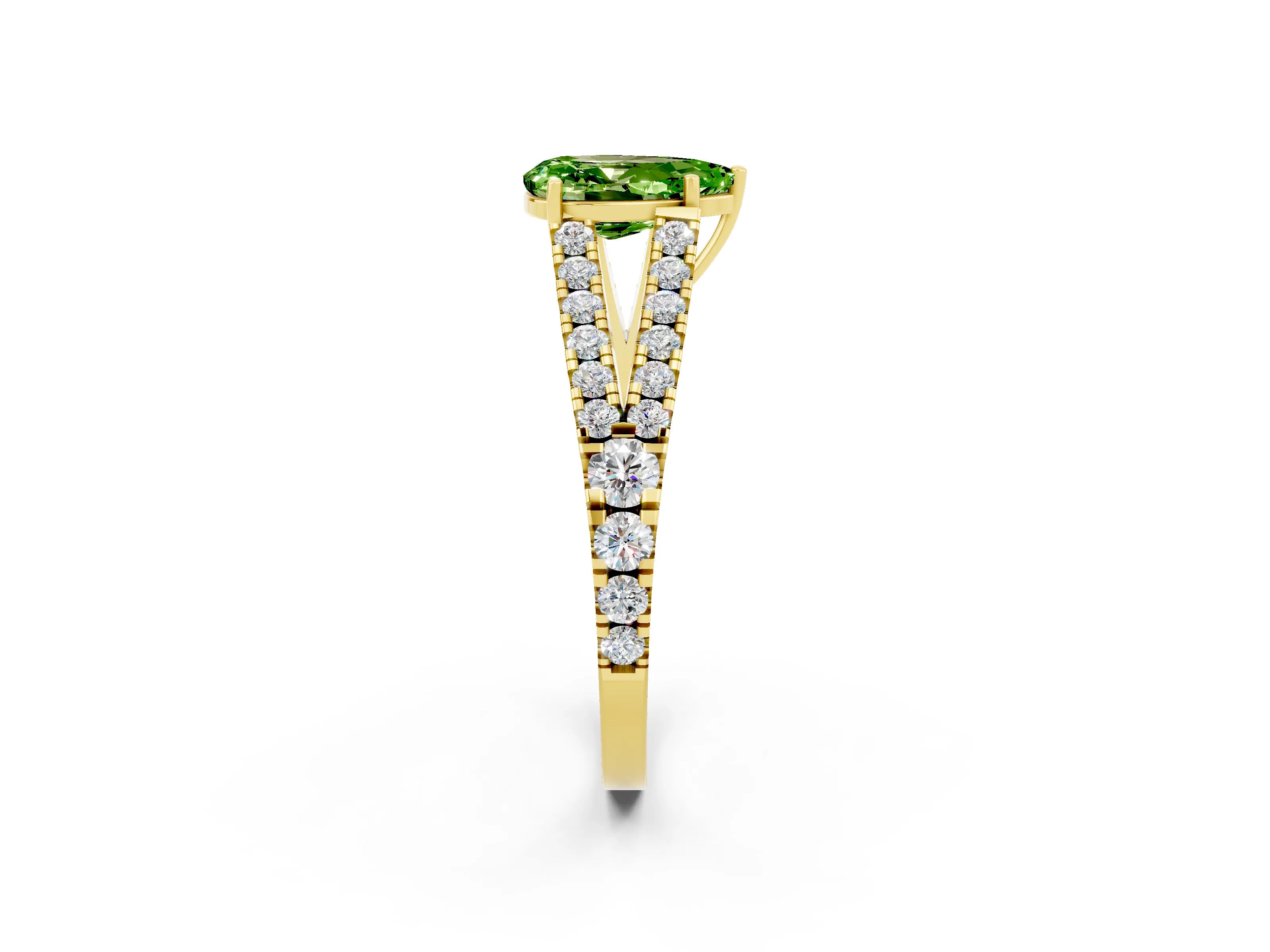 Yellow gold Pear Cut Peridot Split Shank Pavé Engagement Ring with Four-Prong Setting_14