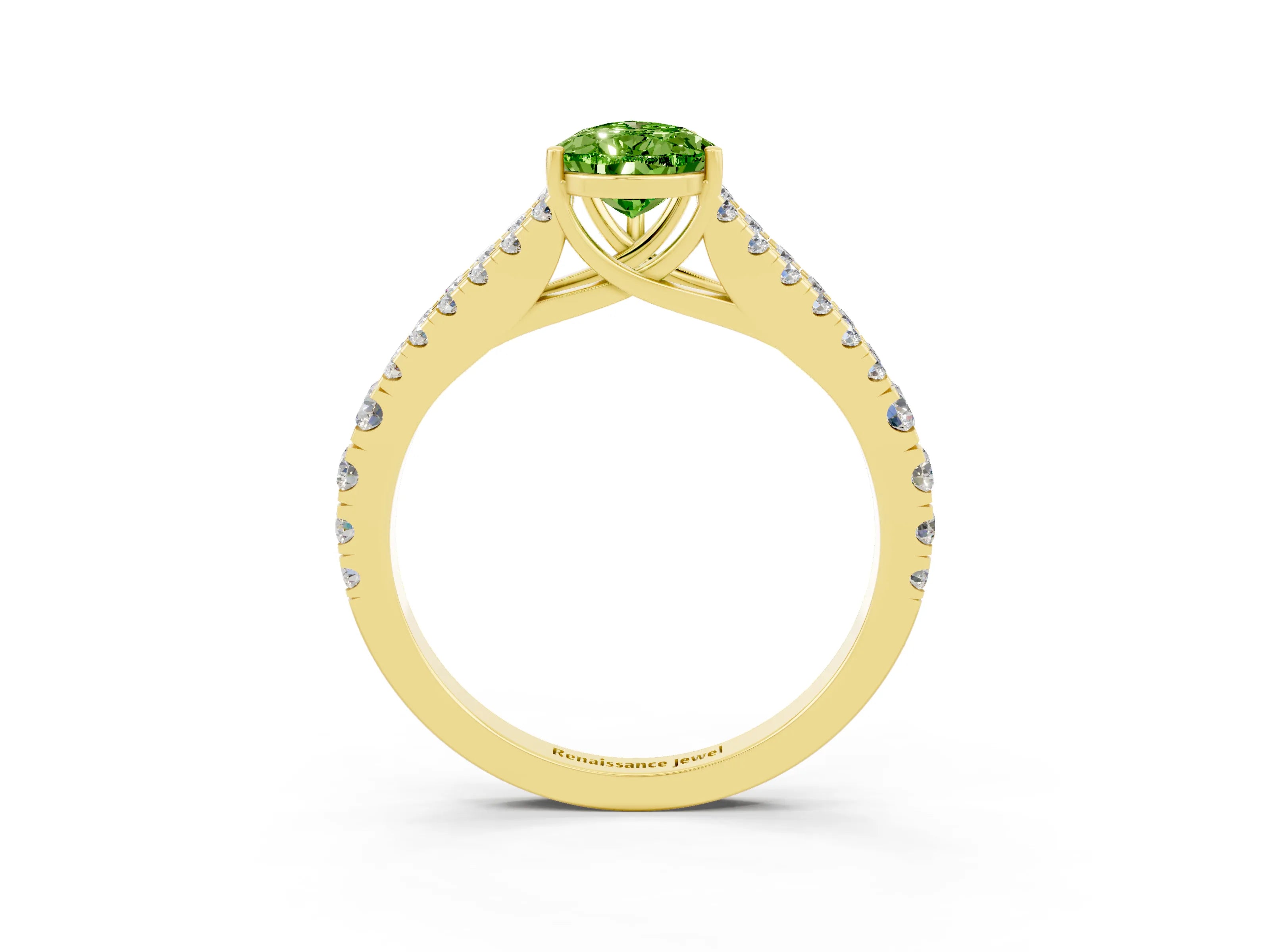 Yellow gold Pear Cut Peridot Split Shank Pavé Engagement Ring with Four-Prong Setting_15