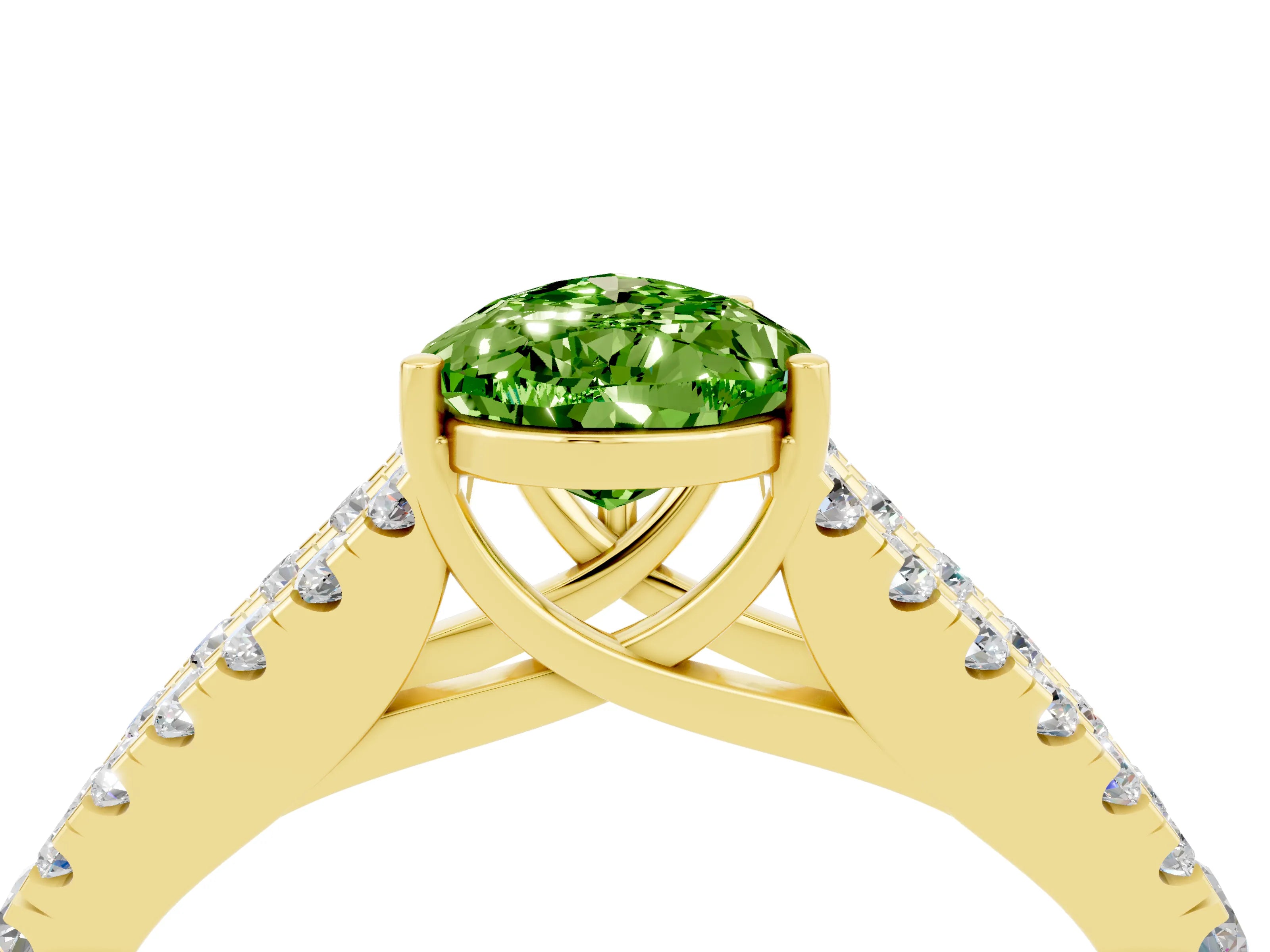 Yellow gold Pear Cut Peridot Split Shank Pavé Engagement Ring with Four-Prong Setting_16
