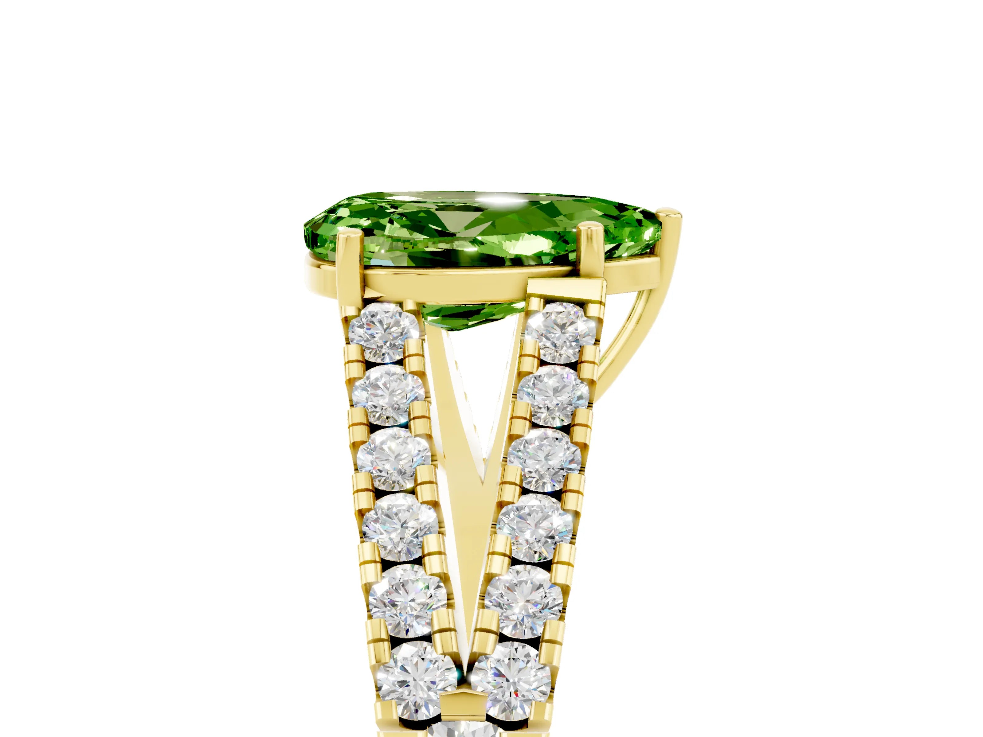 Yellow gold Pear Cut Peridot Split Shank Pavé Engagement Ring with Four-Prong Setting_17