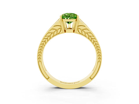 Yellow gold Pear Cut Peridot Split Shank Ring with Pavé Band and Four-Prong Setting_3
