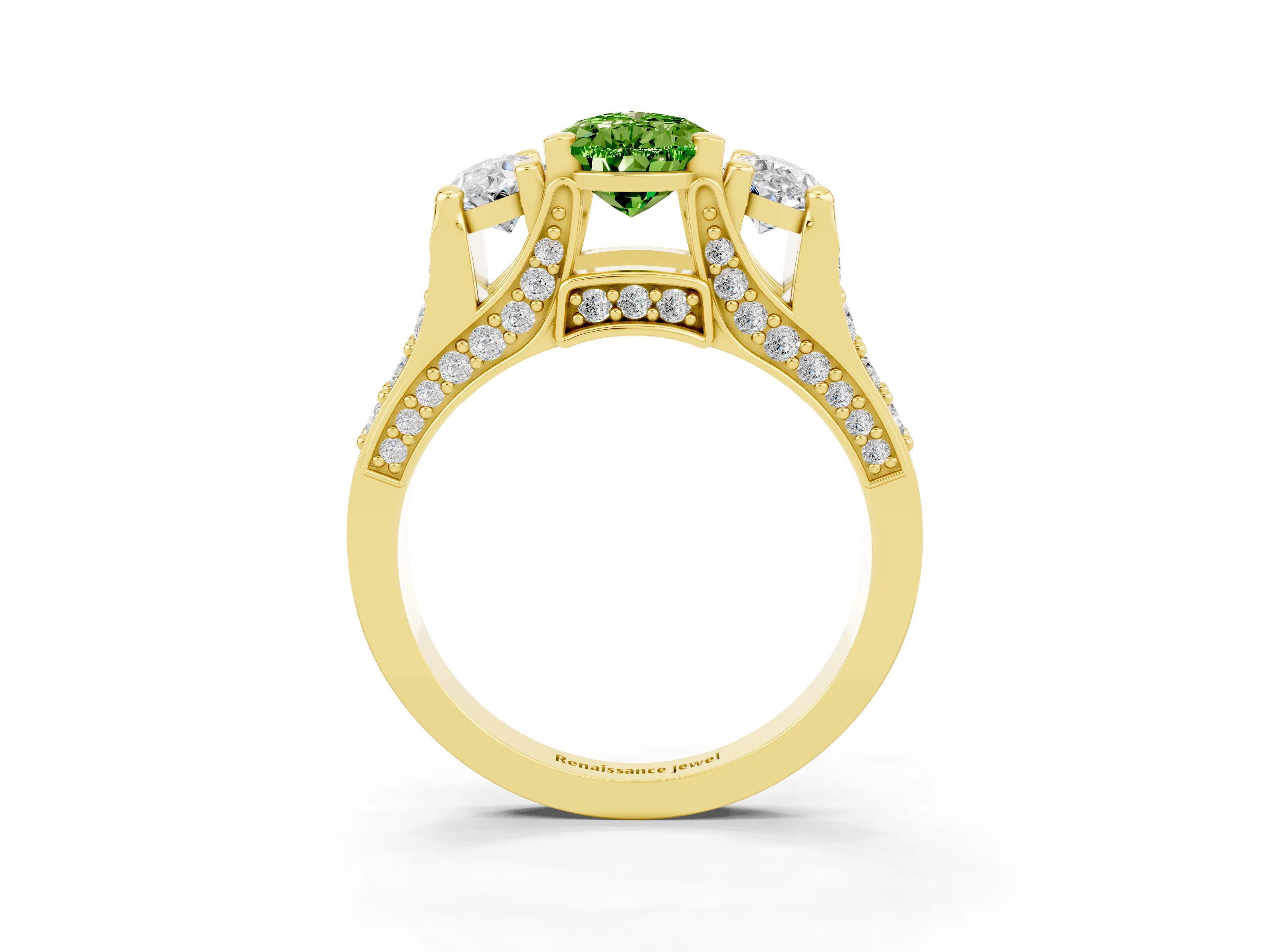 Yellow gold Pear Cut Peridot Three-Stone Ring with Channel Set Band and Four-Prong Setting_3