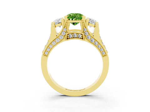 Yellow gold Pear Cut Peridot Three-Stone Ring with Channel Set Band and Four-Prong Setting_3