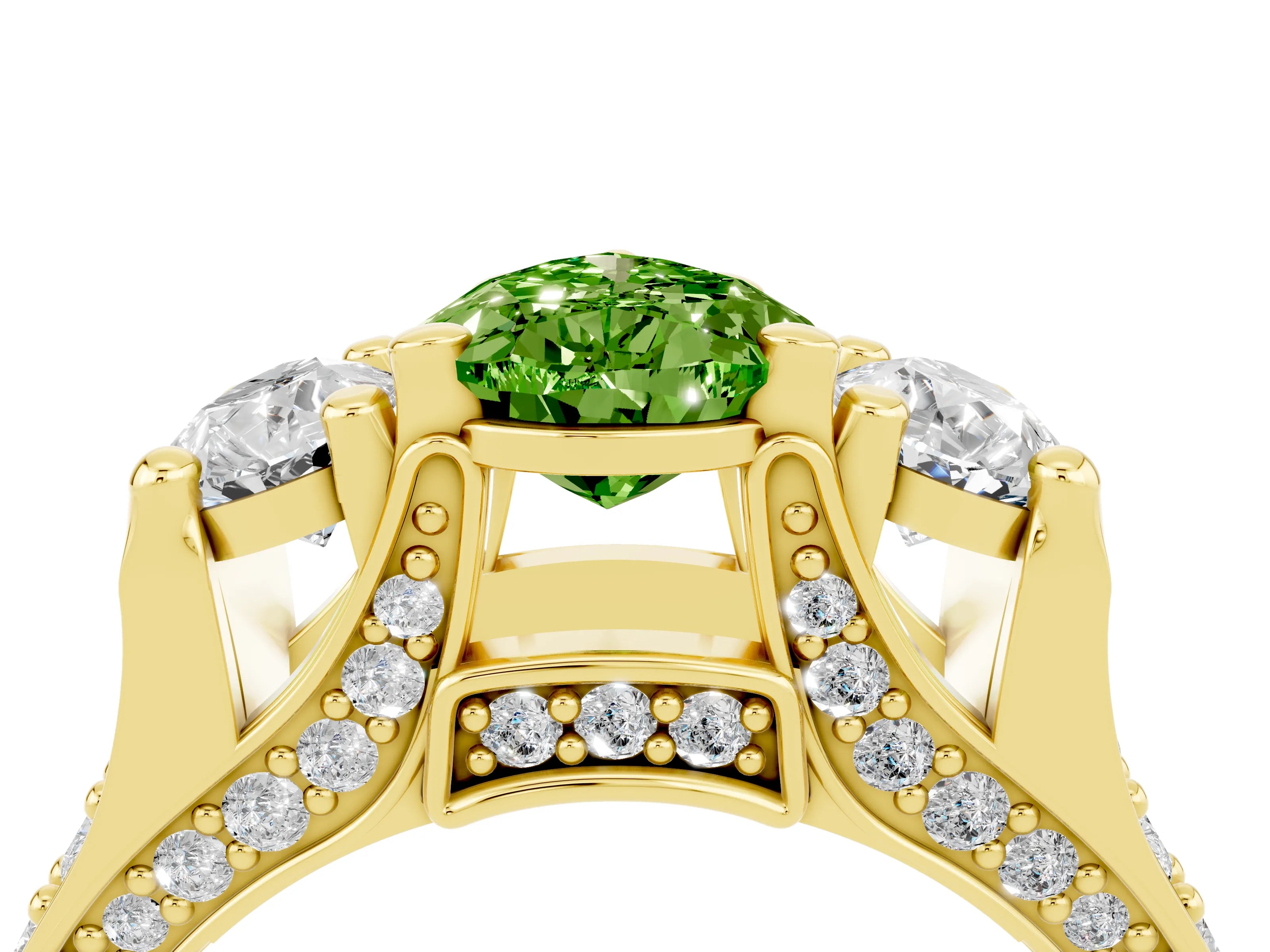 Yellow gold Pear Cut Peridot Three-Stone Ring with Channel Set Band and Four-Prong Setting_4