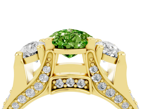 Yellow gold Pear Cut Peridot Three-Stone Ring with Channel Set Band and Four-Prong Setting_4